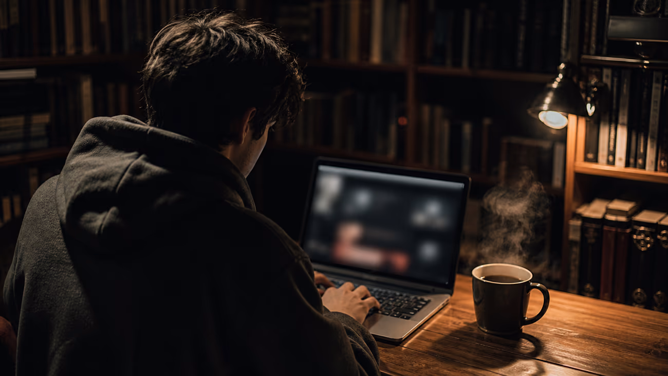 young adult exploring dark web in library