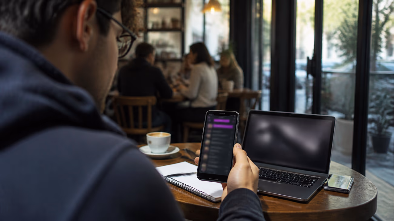 person using Tor Browser in a coffee shop
