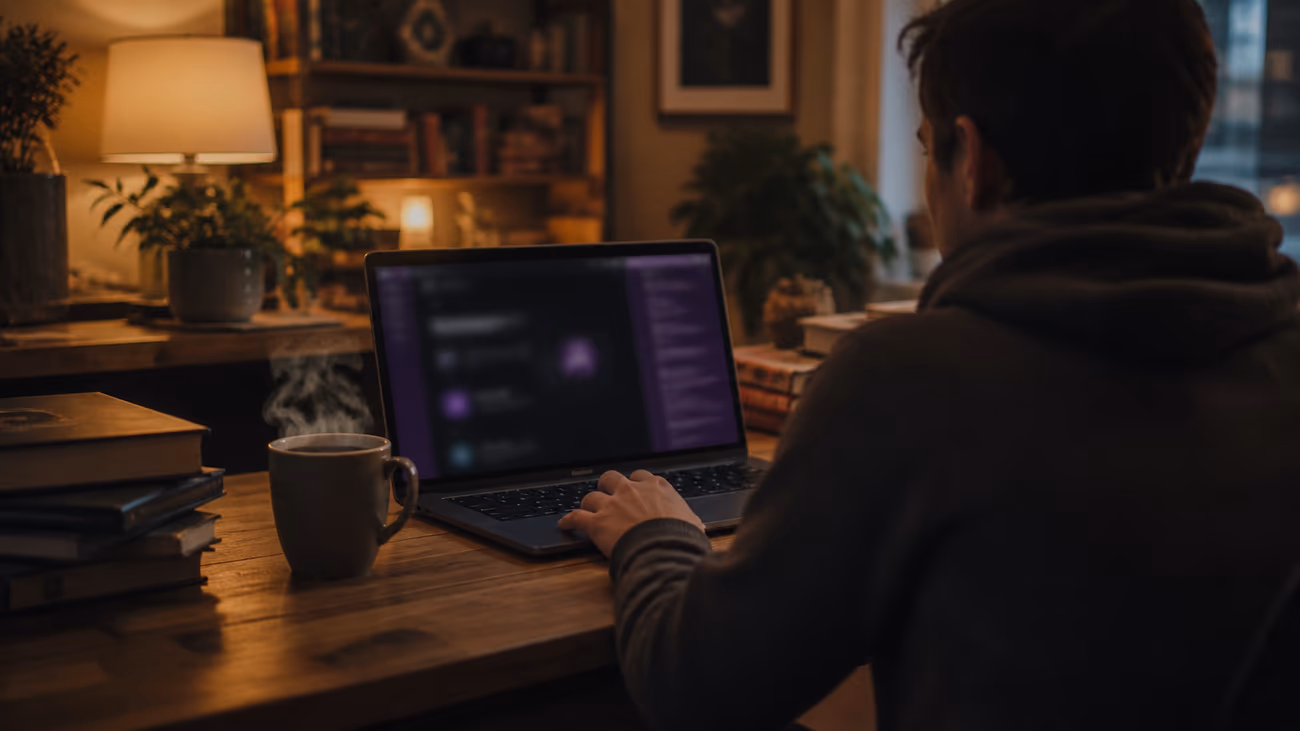person using Tor browser in a cozy room